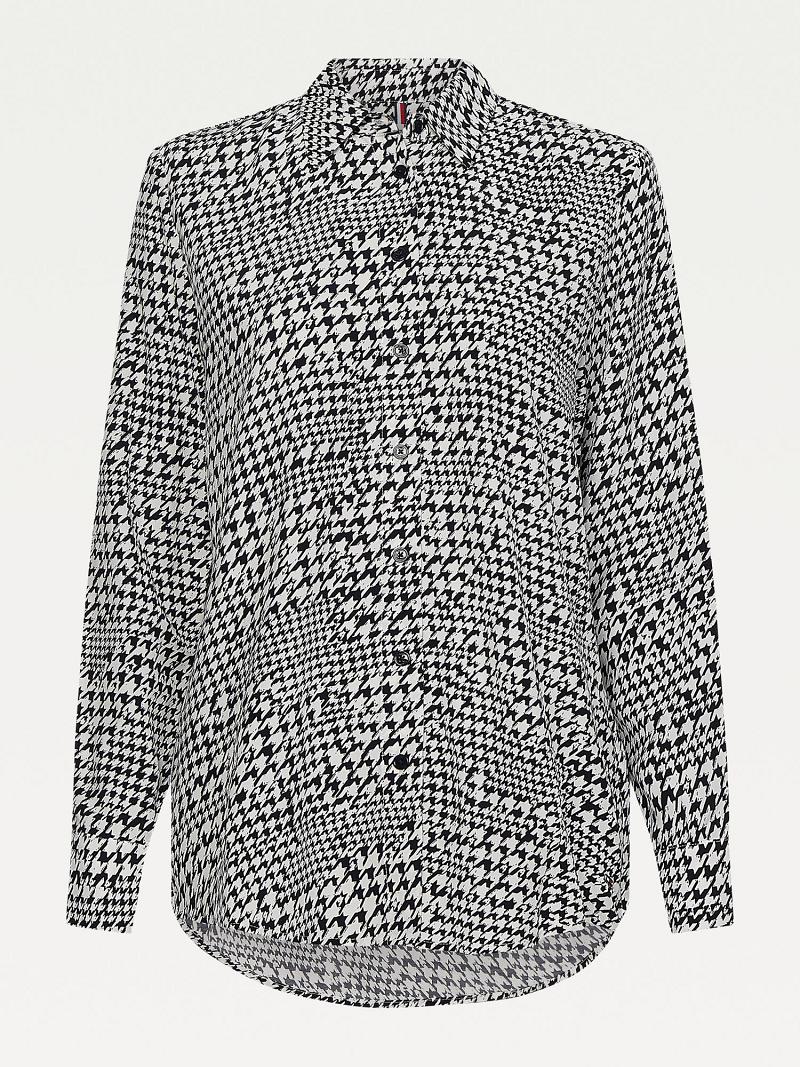 Női Tommy Hilfiger Curve Houndstooth Print Blouses Szürke | HU 11WNB